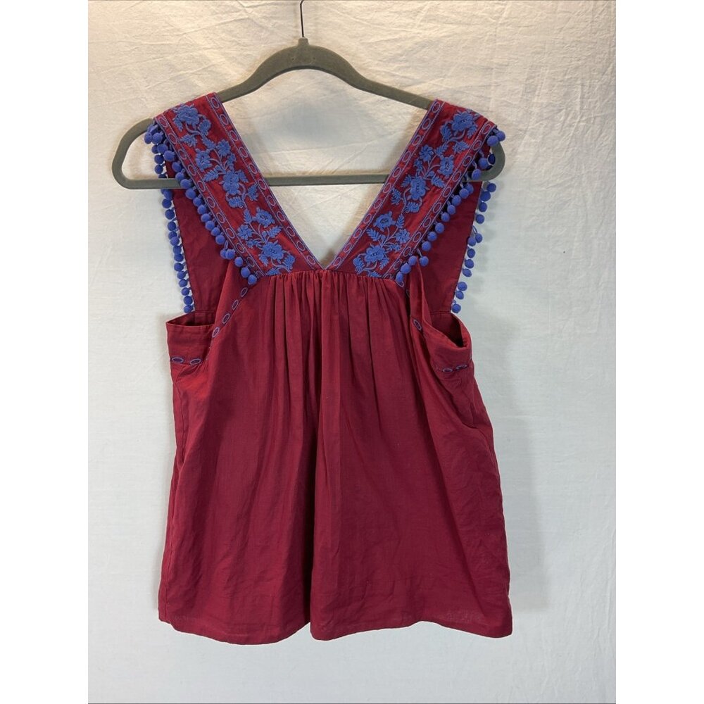 J.crew Embroidered V-Neck Red Top, Size 10
